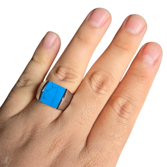 Stainless Steel And Blue Stone Men's Size 10 - Picture 2 of 5